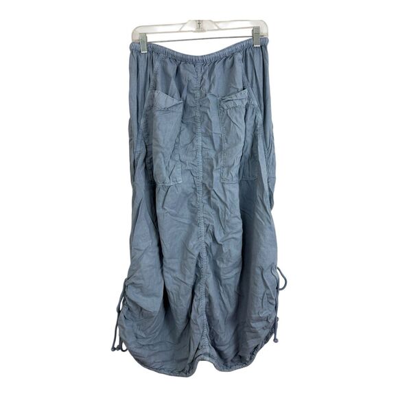 Free People Midi Skirt Sz Extra Small Ruched Cinched Sides Blue Elastic Waist - Picture 2 of 4